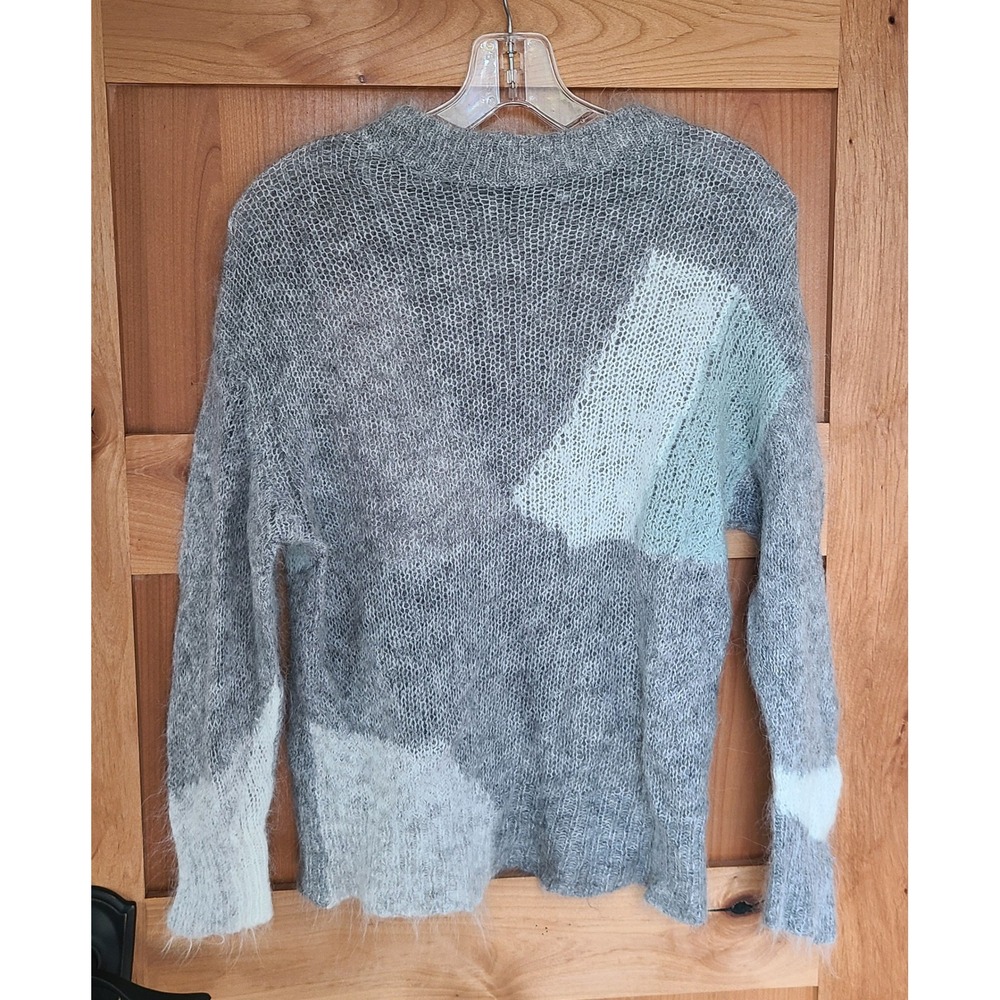 Zara Gray Alpaca Wool‎ Blend Open Knit Colorblock Sweater MEDIUM Preppy Classic